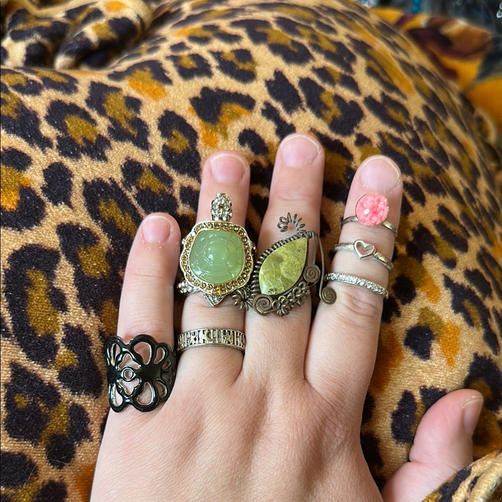 Elegant Green and Pink Gemstone Ring Set